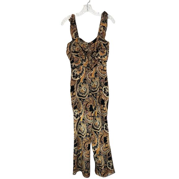House of Harlow Revolve Gold Black Paisley Night Out Samaya Jumpsuit Size XS - Picture 2 of 15
